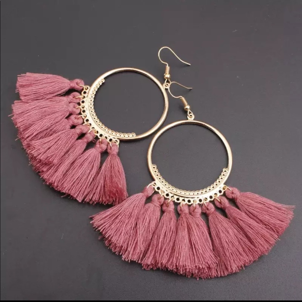 3/$20 Tassel Earrings Fringe Long Dangle old pink